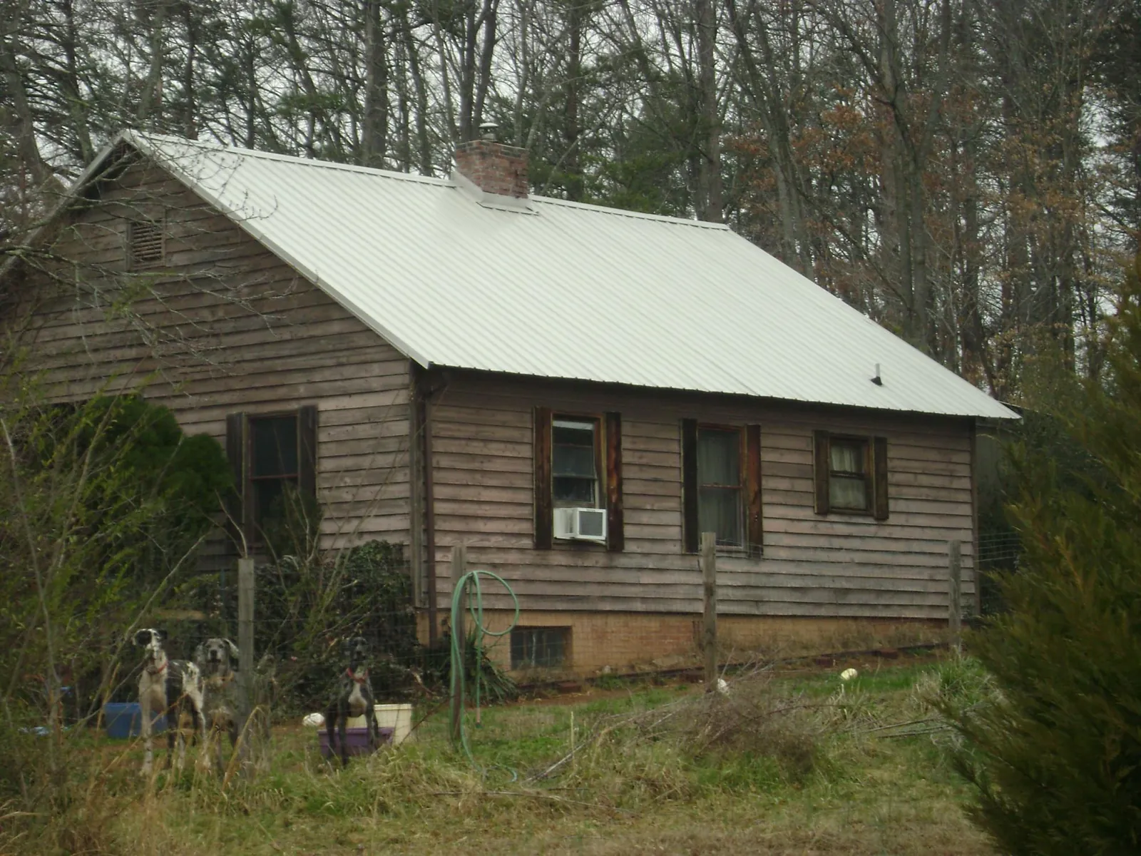 White metal roof on an old wood sided farmhouse, from a Asphalt Shingle Roof Repair job in Baskerville
